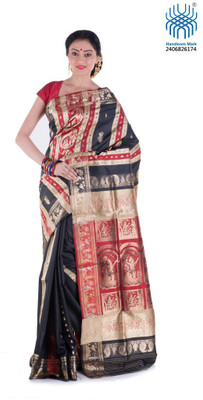 

Tantuja Woven Baluchari Handloom Cotton Saree(Black)