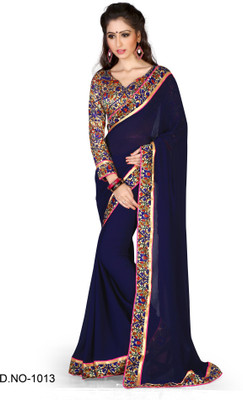 

Indianbeauty Solid, Printed Bollywood Chiffon, Printed Silk Saree(Blue)
