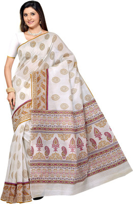 

Shelina Printed Fashion Cotton Saree(White)