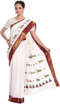 

Darps Self Design Balarampuram Cotton Saree(Multicolor), Cream