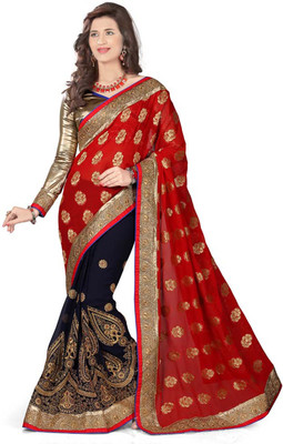 

Khushali Self Design, Embroidered, Embellished Fashion Jacquard, Viscose Saree(Red, Blue, Beige), Beige;blue;red