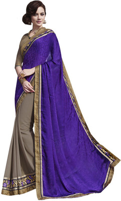 

Desi Butik Embroidered Fashion Jacquard, Georgette Saree(Purple, Grey), Grey;purple
