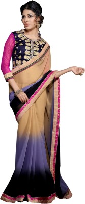 

Parisha Embroidered Fashion Georgette Saree(Multicolor), Beige & purple