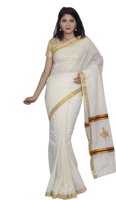 

Fashionkiosks Printed Fashion Handloom Cotton Saree(Multicolor), Cream gold