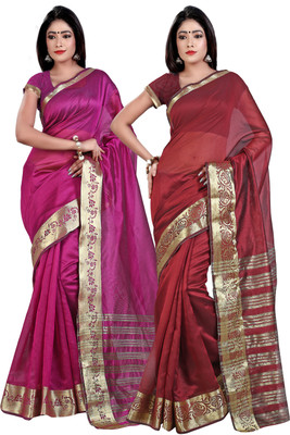 

Weavedeal Solid Banarasi Chanderi Saree(Pack of 2, Multicolor)