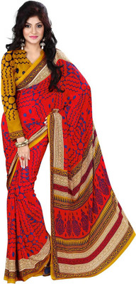 

Roopkala Silks Printed Bollywood Crepe Saree(Red)