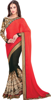

Brijraj Embroidered Fashion Georgette Saree(Black, Red)