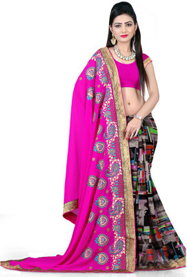 

Manthan Embroidered Daily Wear Georgette Saree(Pink, Multicolor), Dark pink & multi