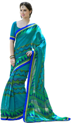 

V And V Shop Printed Fashion Handloom Cotton Saree(Blue)