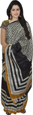 

Manthan Printed Daily Wear Silk Saree(Black, White)