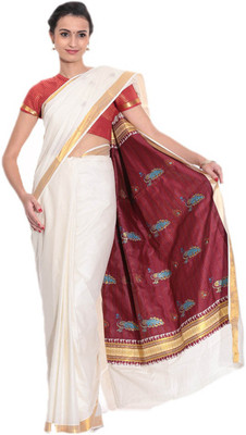 

Darps Self Design Balarampuram Cotton Saree(Multicolor), Cream