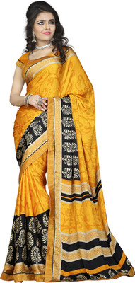 

Khoobee Self Design, Printed Fashion Silk, Crepe, Jacquard Saree(Yellow, Black), Black;yellow
