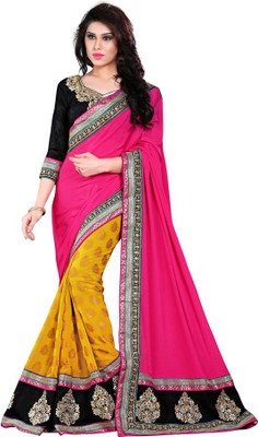 

Party Wear Dresses Embroidered Fashion Viscose Saree(Pink, Yellow, Black), Black;pink;yellow