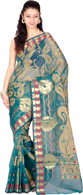 

Chandrakala Self Design Banarasi Cotton Saree(Green)