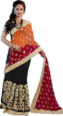 

Parisha Embroidered Fashion Georgette, Viscose Saree(Black, Red)