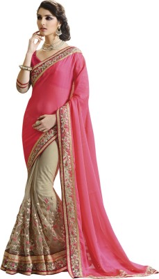 

Saara Embroidered Fashion Chiffon Saree(Pink, Beige)