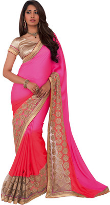 

Saara Embroidered Fashion Georgette Saree(Pink, Gold), Golden;pink