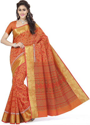 

Rani Saahiba Printed Gadwal Polycotton Saree(Orange