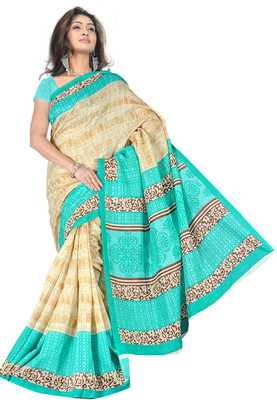 

Khushali Self Design, Printed Fashion Art Silk Saree(Beige, Green)