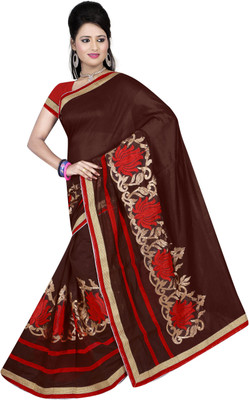 

Indianbeauty Self Design, Embroidered Fashion Cotton Saree(Brown)