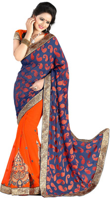 

Khushali Self Design, Embroidered, Embellished Fashion Georgette Saree(Orange