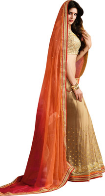 

Brijraj Embroidered Fashion Georgette Saree(Beige, Orange, Red)
