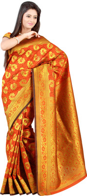 Mimosa Woven Kanjivaram Handloom Art Silk Saree(Orange) available at flipkart for Rs.1499