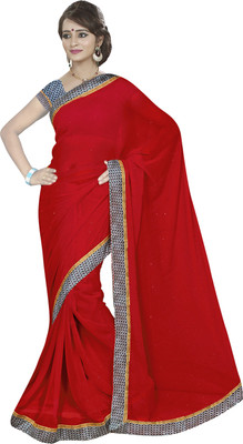 Khoobee Self Design, Embellished Fashion Georgette Saree(Maroon)