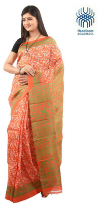 

Tantuja Self Design Murshidabad Handloom Silk Saree(Orange)
