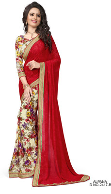 

Indianbeauty Self Design, Printed Fashion Chiffon Saree(Red, Beige), Beige;red