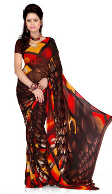 

Cenizas Printed Fashion Chiffon Saree(Multicolor), Brown