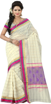 

Mimosa Printed Banarasi Handloom Cotton Saree(White), Off white