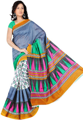 

Khushali Geometric Print Bhagalpuri Art Silk Saree(Multicolor), Grey;white
