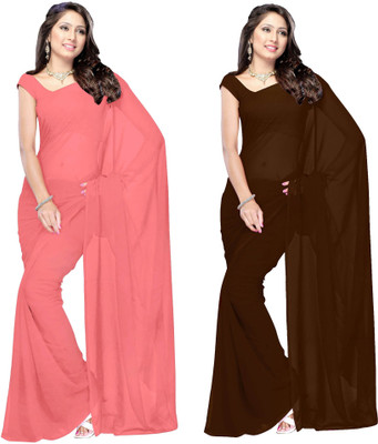 

Lovelylook Solid Fashion Georgette Saree(Multicolor), Peach & brown