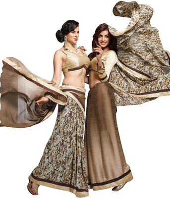 

Lovelylook Printed Daily Wear Jacquard, Georgette Saree(Brown, White), Brown & cream