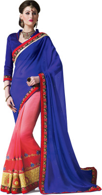

Jiya Self Design, Embroidered Fashion Georgette Saree(Pink, Blue), Blue;pink