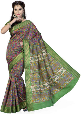 

Rani Saahiba Floral Print Fashion Art Silk Saree(Multicolor), Dark blue