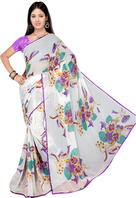 

Stylish Girls Printed Fashion Chiffon Saree(White)