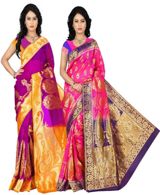 

Weavedeal Embellished Kanjivaram Silk Cotton Blend Saree(Pack of 2, Multicolor)