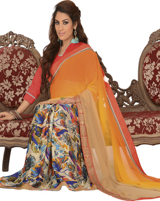 

Brijraj Embellished Fashion Georgette Saree(Orange, Yellow, Beige), Beige;orange;yellow