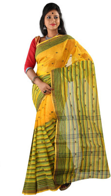 

Hawai Striped Tant Handloom Cotton Saree(Multicolor)