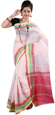 

Hawai Striped Fashion Handloom Cotton Saree(White)