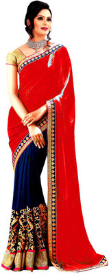 

Winza Embellished, Embroidered Bollywood Georgette Saree(Blue, Red), Gold;navy blue;pink;red