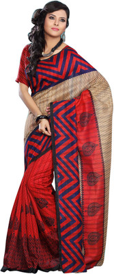 

Jiya Self Design, Printed Fashion Art Silk Saree(Beige, Red)