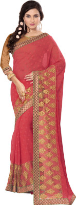 

Khoobee Self Design, Embroidered Fashion Chiffon, Jacquard Saree(Pink)