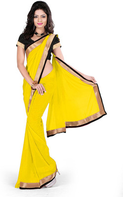 Party Wear Dresses Solid Fashion Georgette Saree(Yellow)