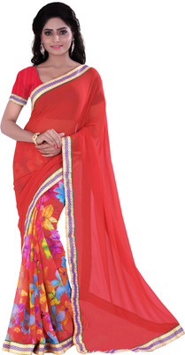 

Vardan Prints Printed Bollywood Georgette, Chiffon Saree(Red)