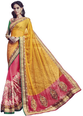 

Saara Floral Print Fashion Georgette Saree(Yellow, Pink)
