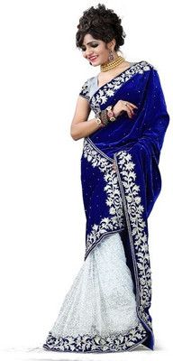 

Aksh Fashion Embroidered Fashion Velvet Saree(Blue)