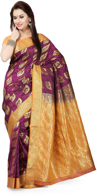 

Ishin Woven Fashion Poly Silk Saree(Purple), Puple & orange